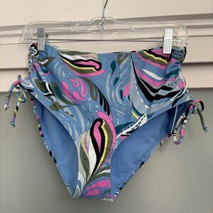Salt + Cove Shirred Side High Waist Blue Bell Paisley Juniors bikini bottom sz L